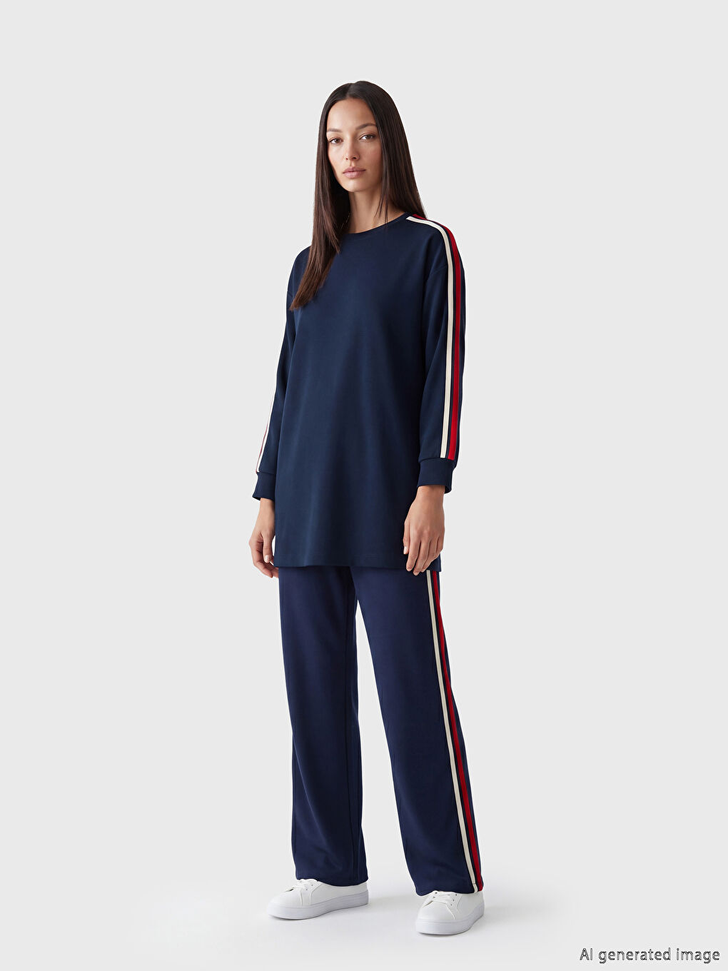 Lacivert Bisiklet Yaka Oversize Kadın Sweatshirt Tunik-2