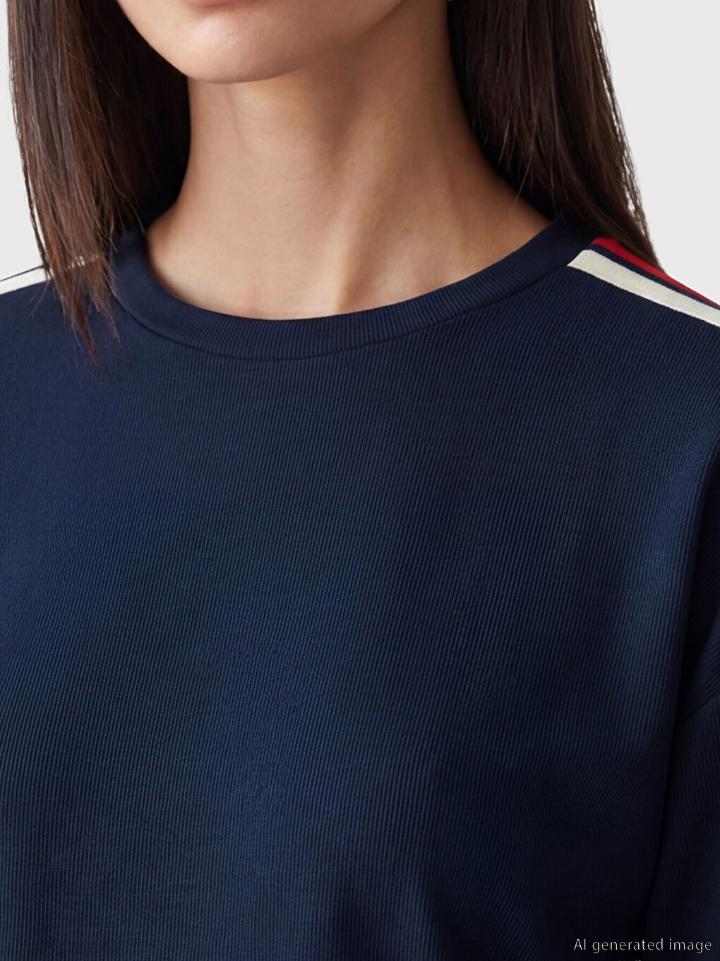 Lacivert Bisiklet Yaka Oversize Kadın Sweatshirt Tunik-4