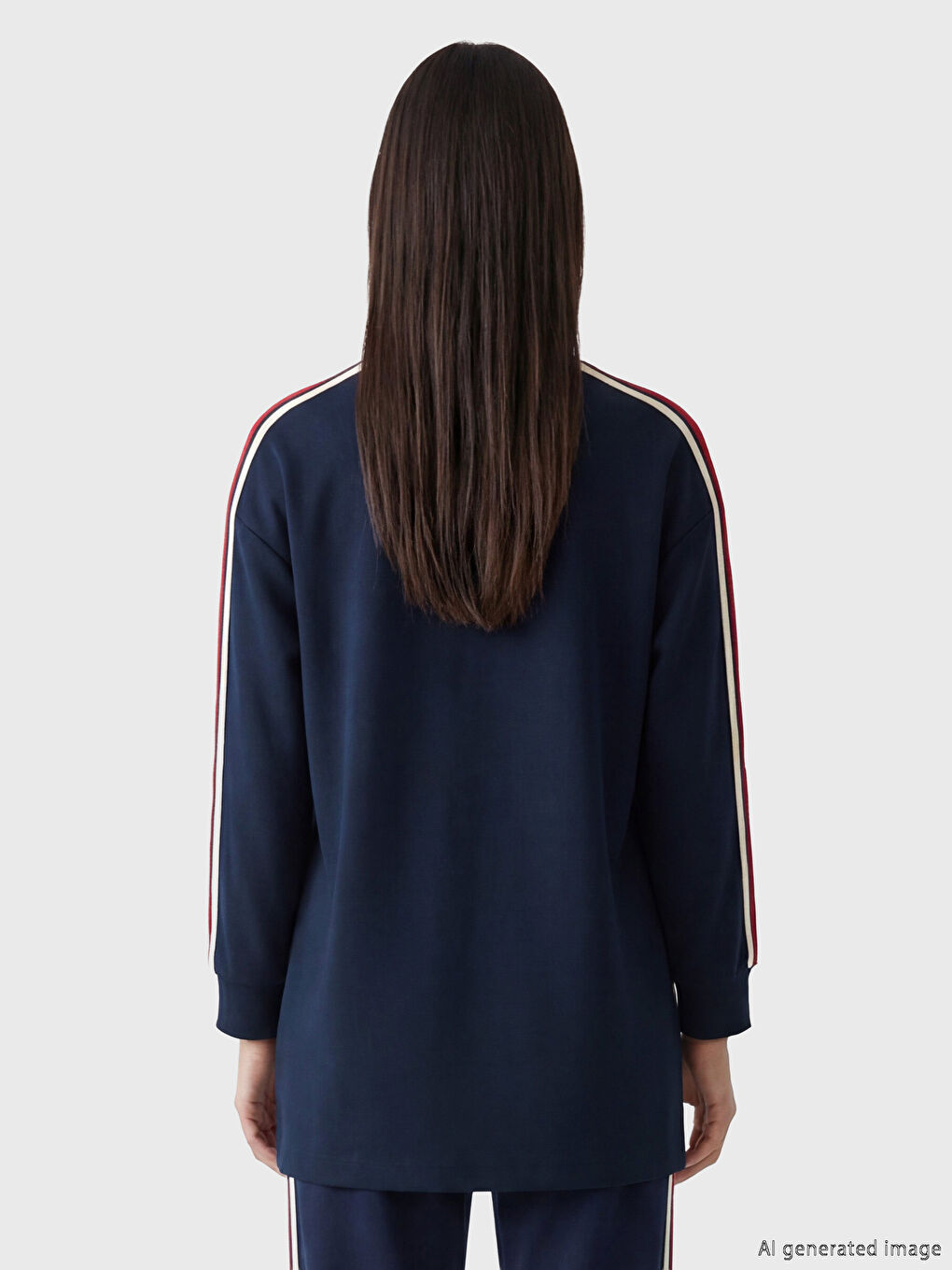 Lacivert Bisiklet Yaka Oversize Kadın Sweatshirt Tunik-6