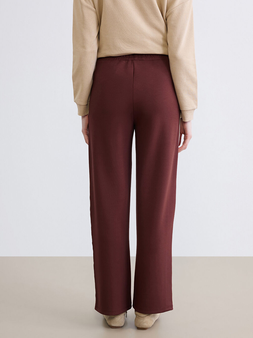 Kahverengi Beli Lastikli Soft Touch Kadın Eşofman Altı-4