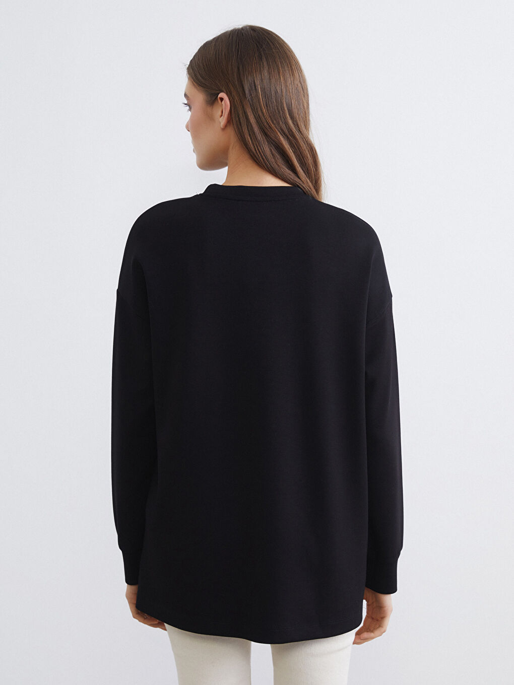 Siyah Baskılı Soft Touch Oversize Kadın Sweatshirt Tunik-4