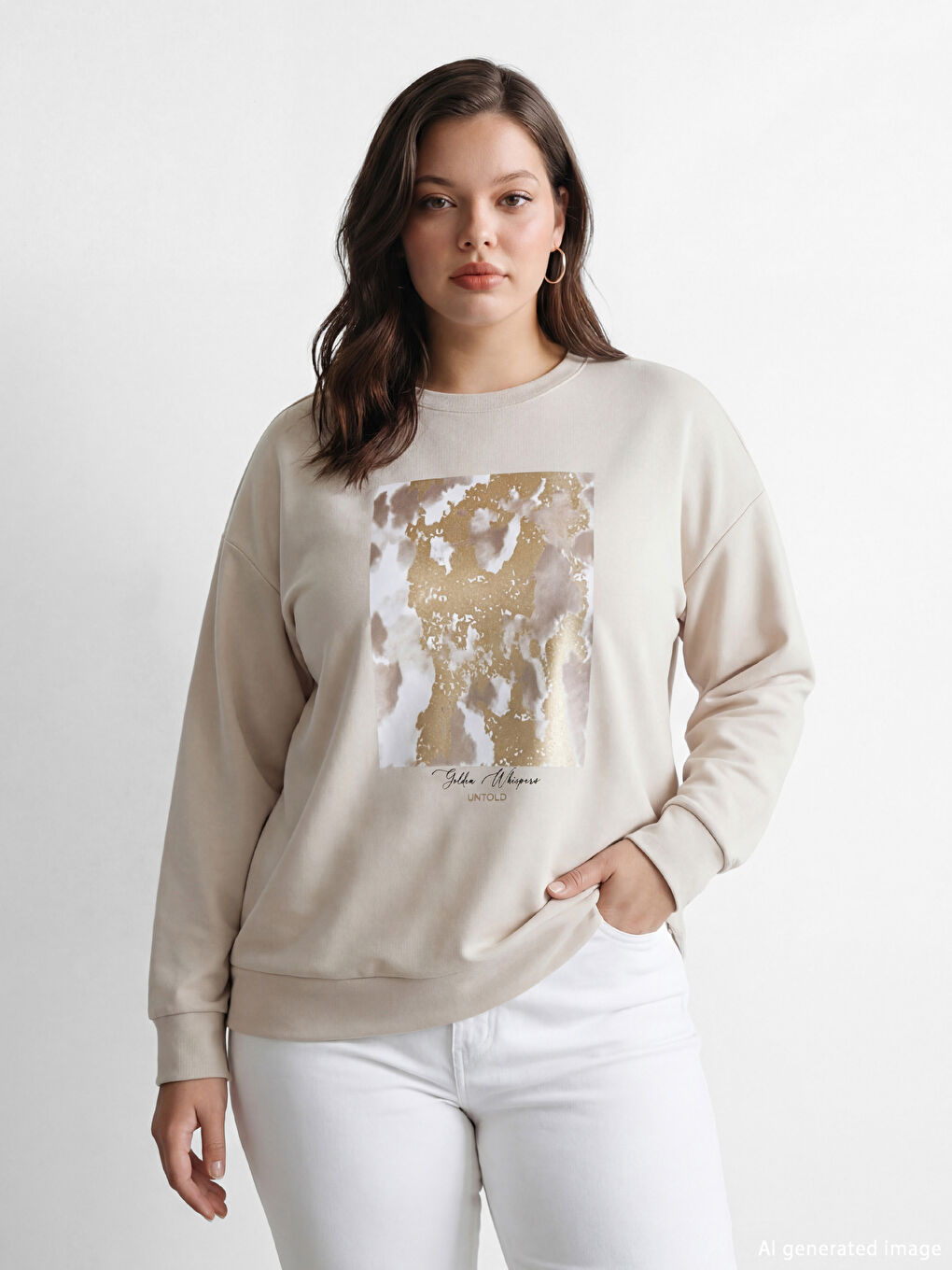 Gri Baskılı Soft Touch Oversize Kadın Sweatshirt Tunik-1