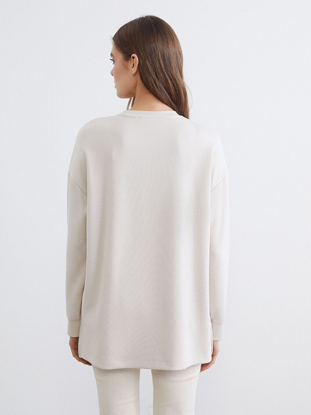 Gri Baskılı Soft Touch Oversize Kadın Sweatshirt Tunik-4