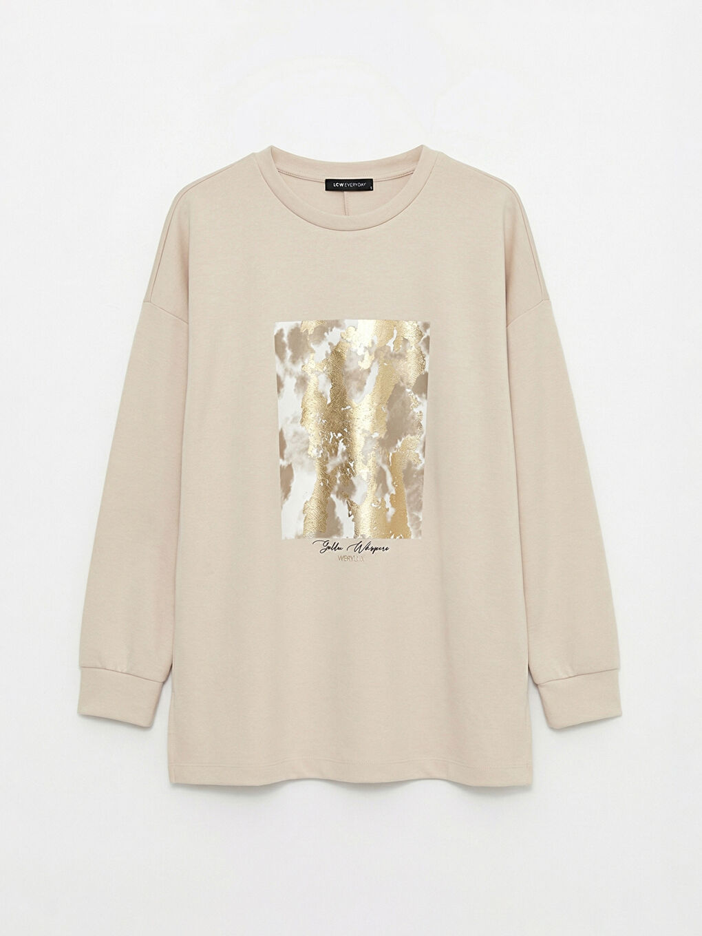 Gri Baskılı Soft Touch Oversize Kadın Sweatshirt Tunik