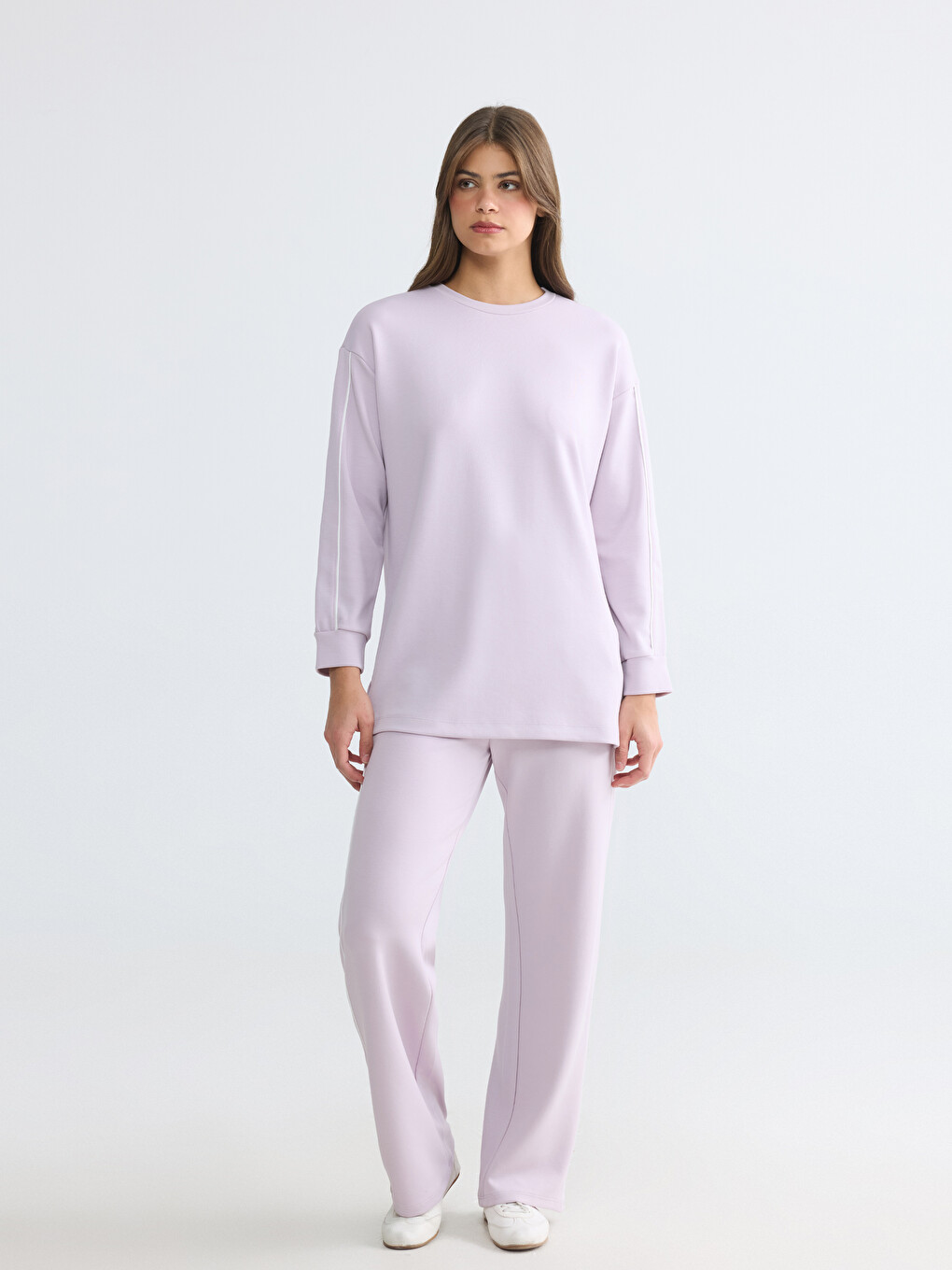 Lila Bisiklet Yaka Soft Touch Kadın Sweatshirt-1