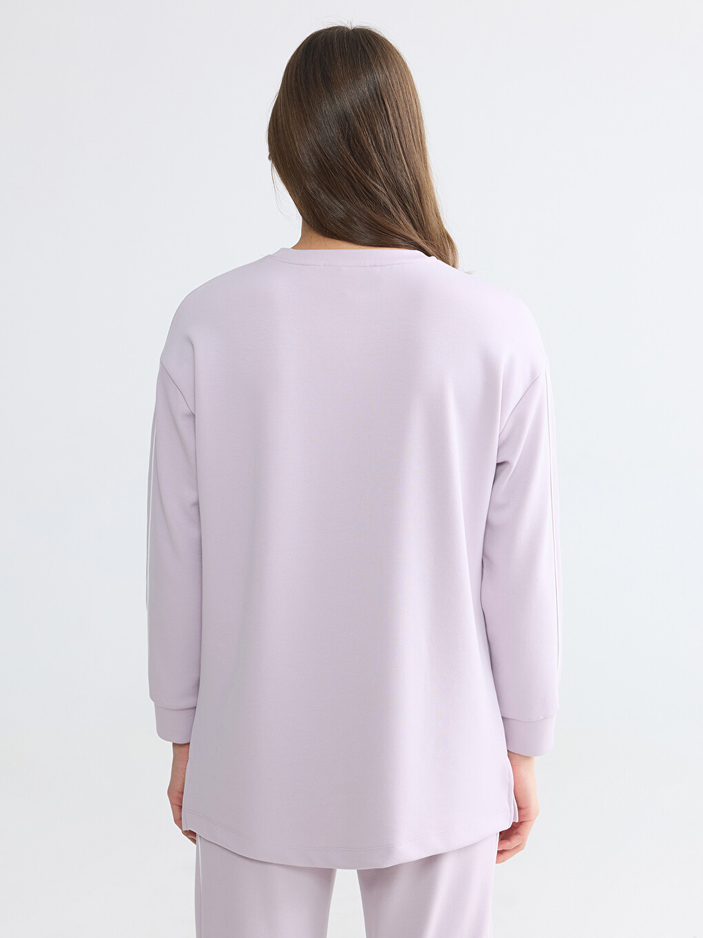 Lila Bisiklet Yaka Soft Touch Kadın Sweatshirt-3
