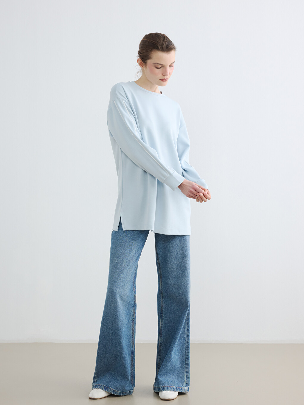 Mavi Bisiklet Yaka Soft Touch Kadın Sweatshirt-1