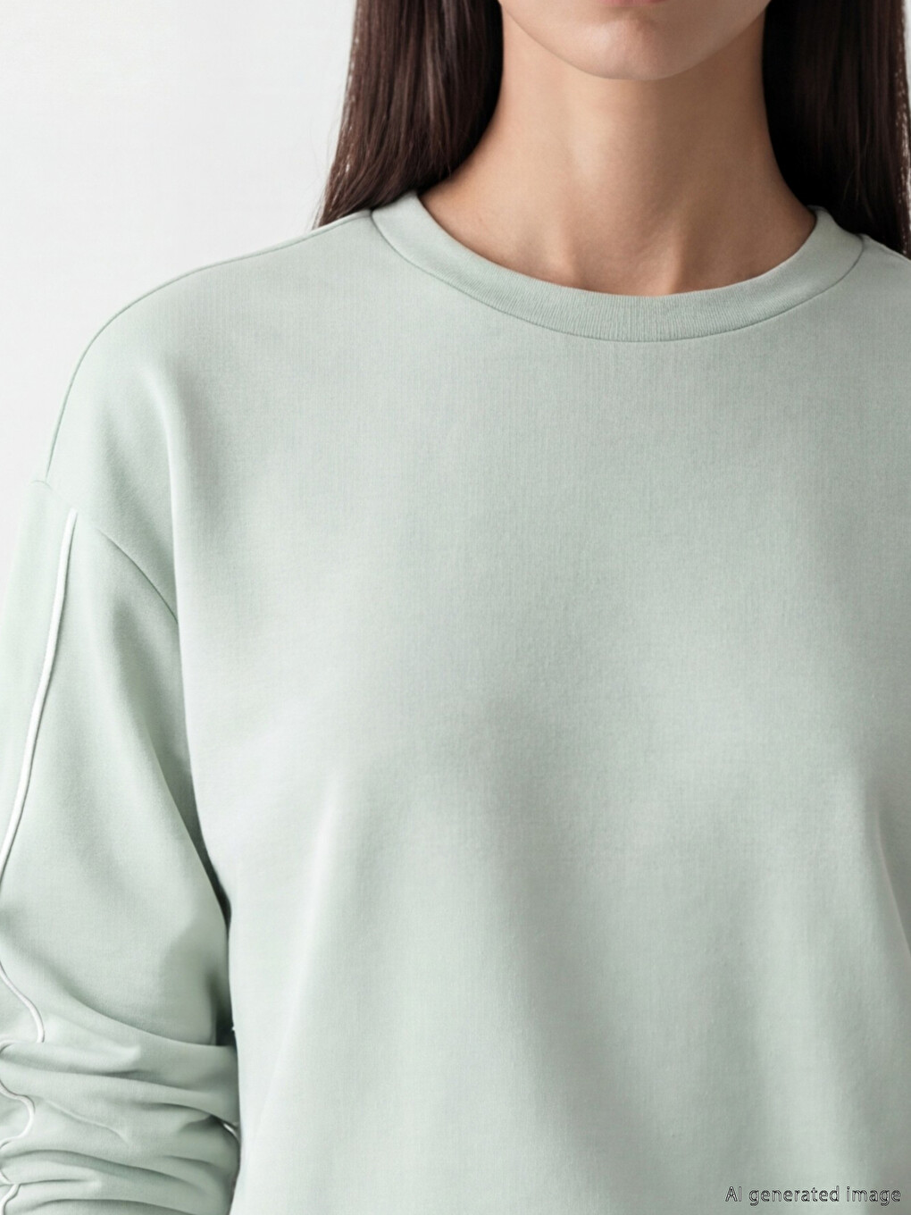Yeşil Bisiklet Yaka Soft Touch Kadın Sweatshirt-2