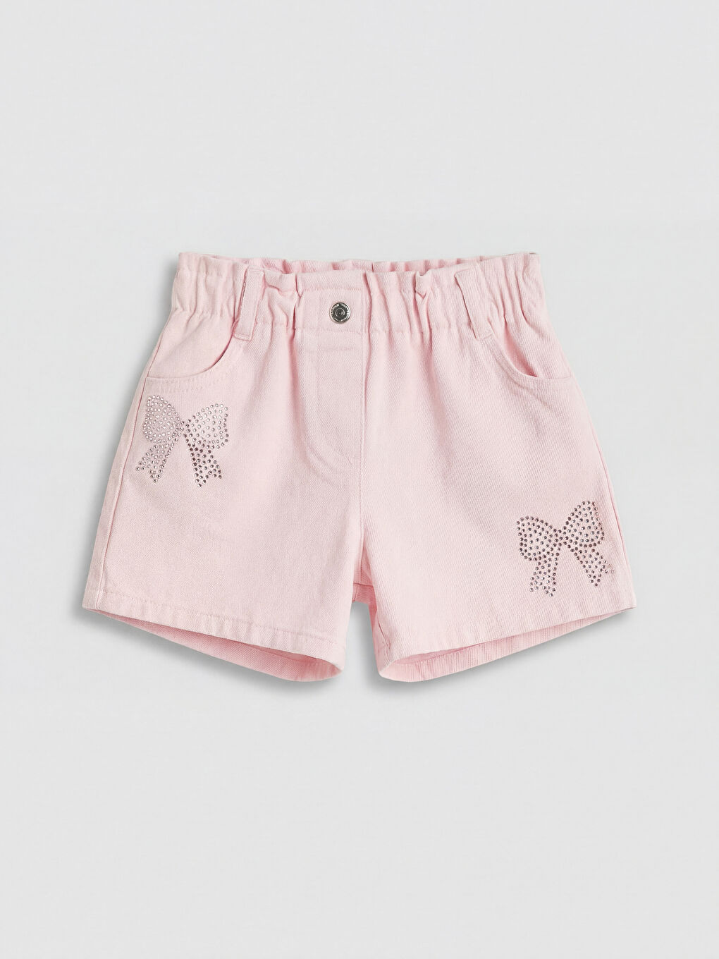 Pembe Taş İşlemeli Kız Çocuk Gabardin Şort