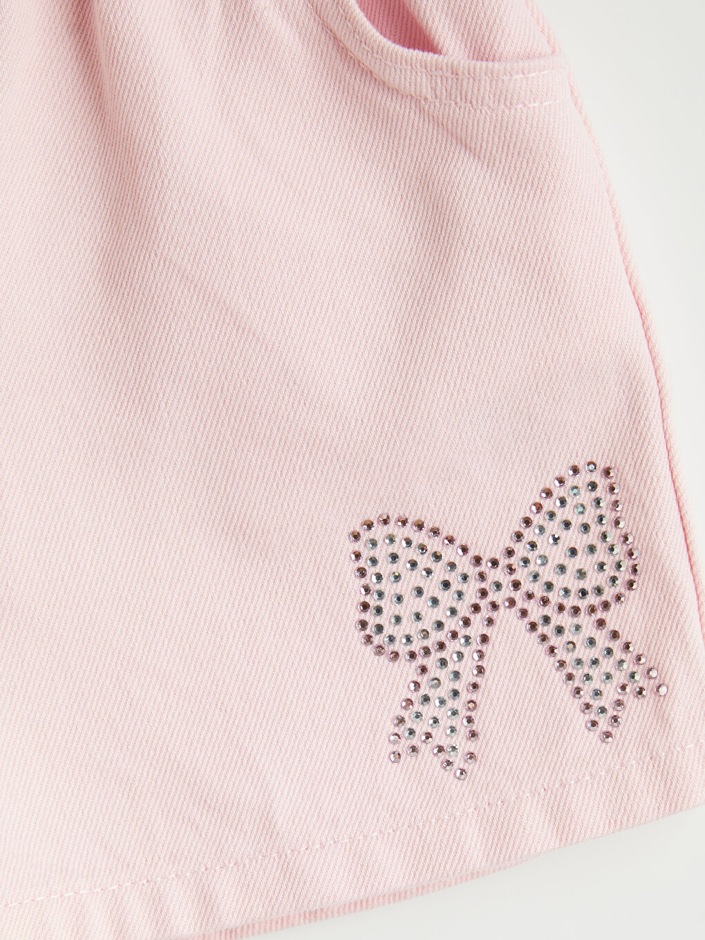 Pembe Taş İşlemeli Kız Çocuk Gabardin Şort-2