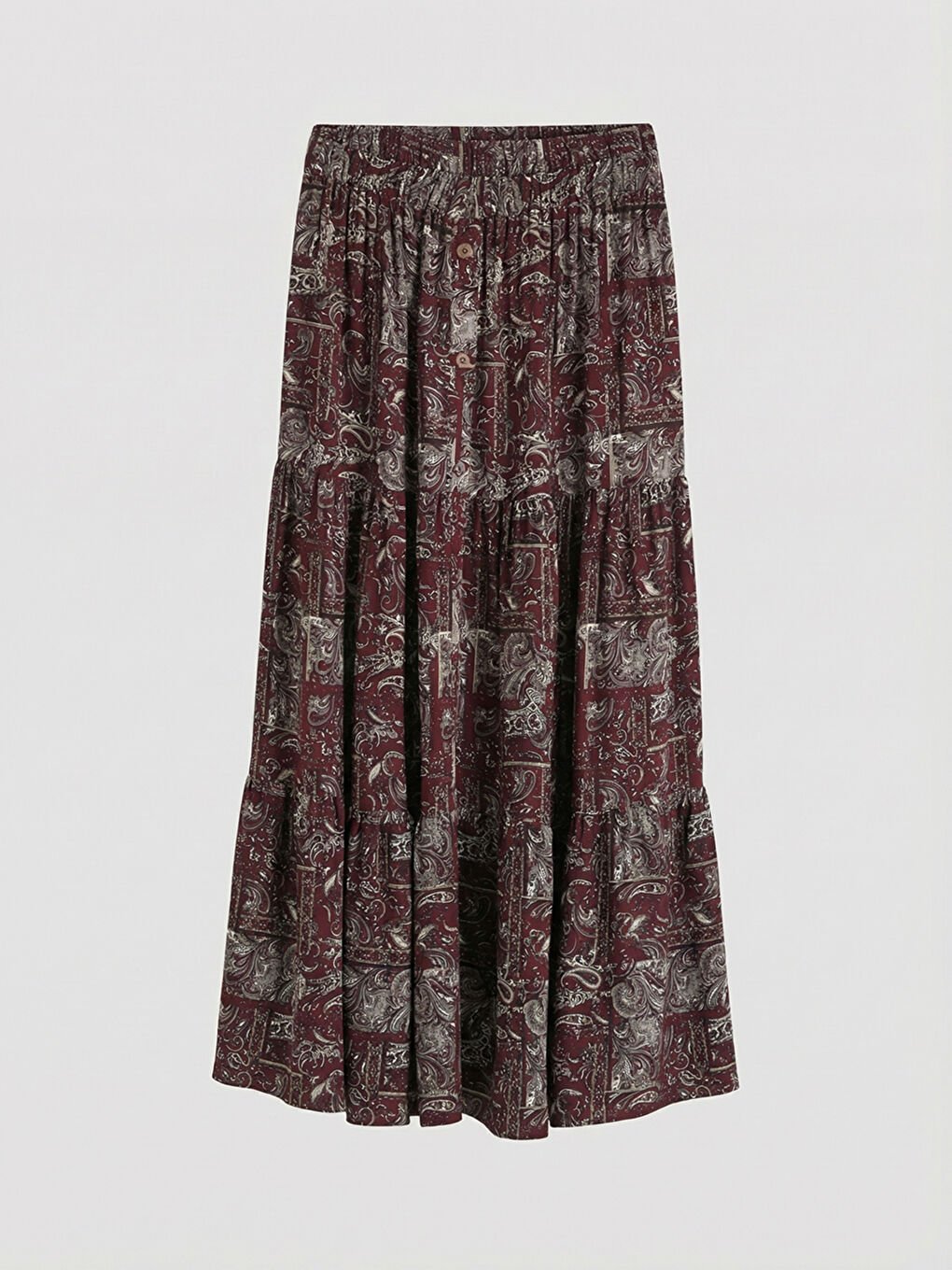 Bordo Beli Lastikli Desenli Etek