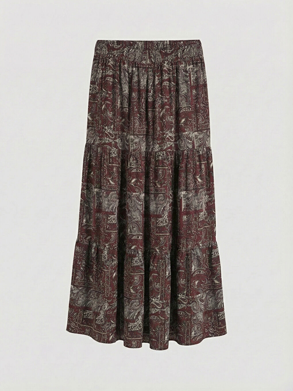 Bordo Beli Lastikli Desenli Etek-1