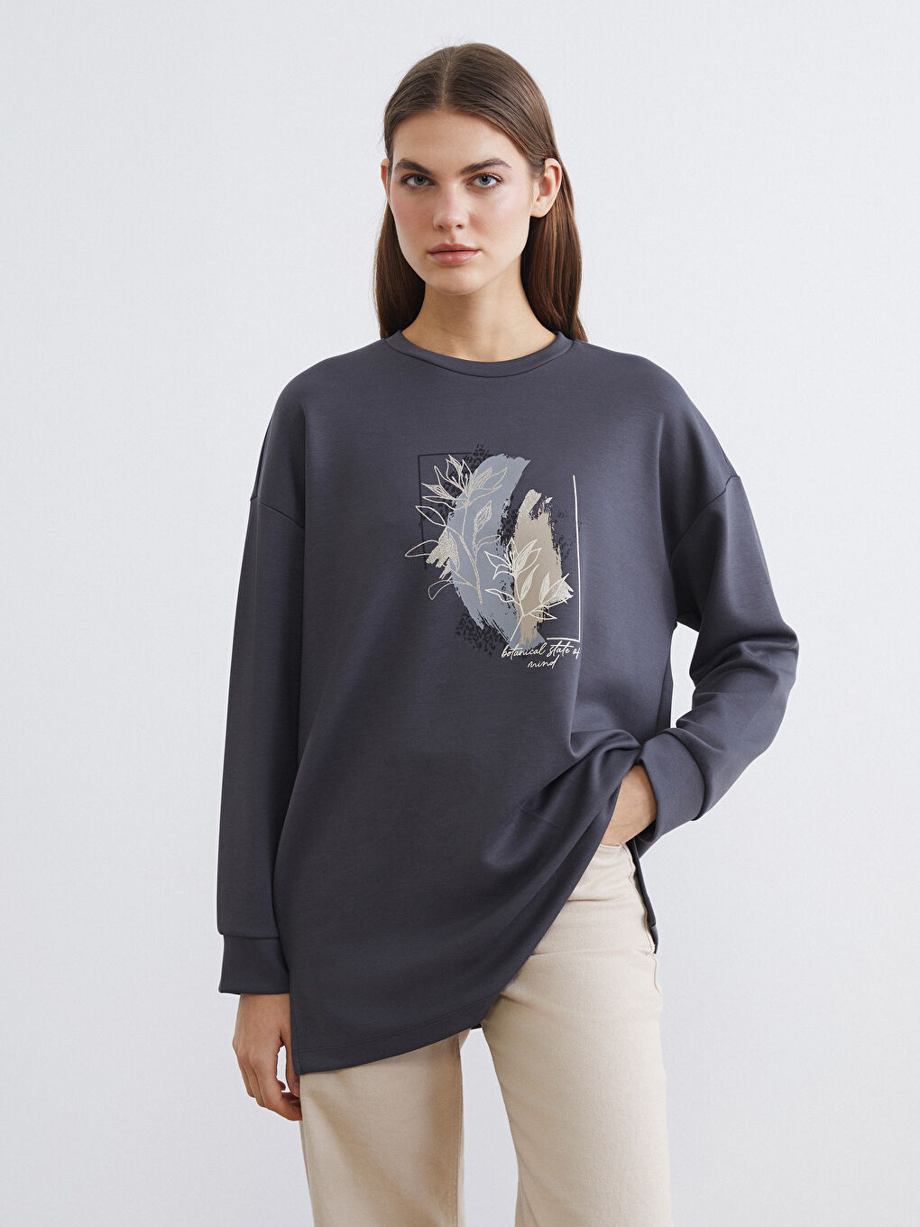 Gri Soft Touch Oversize Kadın Tişört