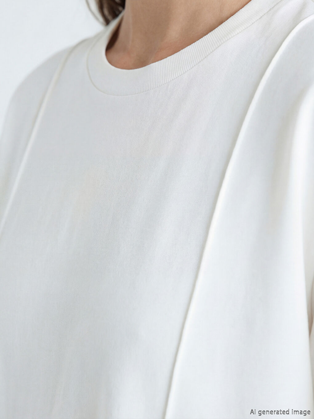 Beyaz Bisiklet Yaka Kadın Tişört-2