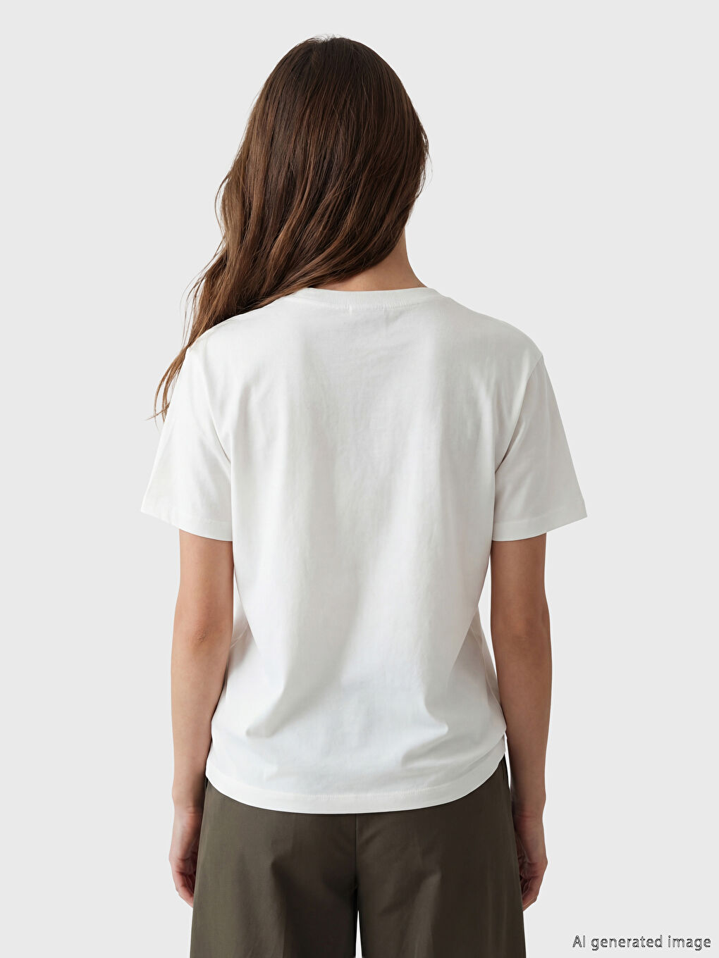 Beyaz Bisiklet Yaka Kadın Tişört-3