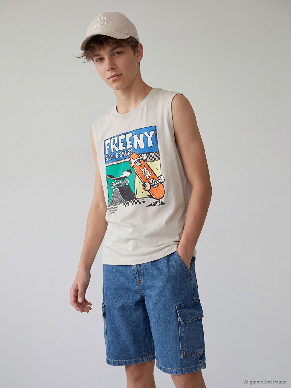 Crew Neck Printed Boys' Tank Top