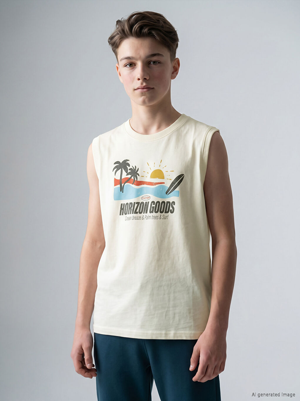 Crew Neck Printed Boys' Tank Top-1