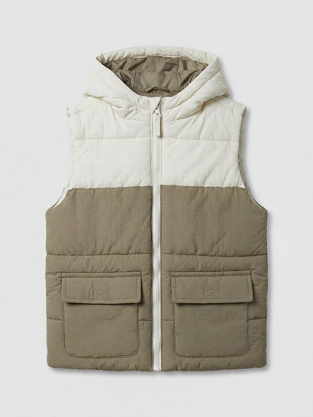 Bej Erkek Çocuk Kapüşonlu Şişme Yelek