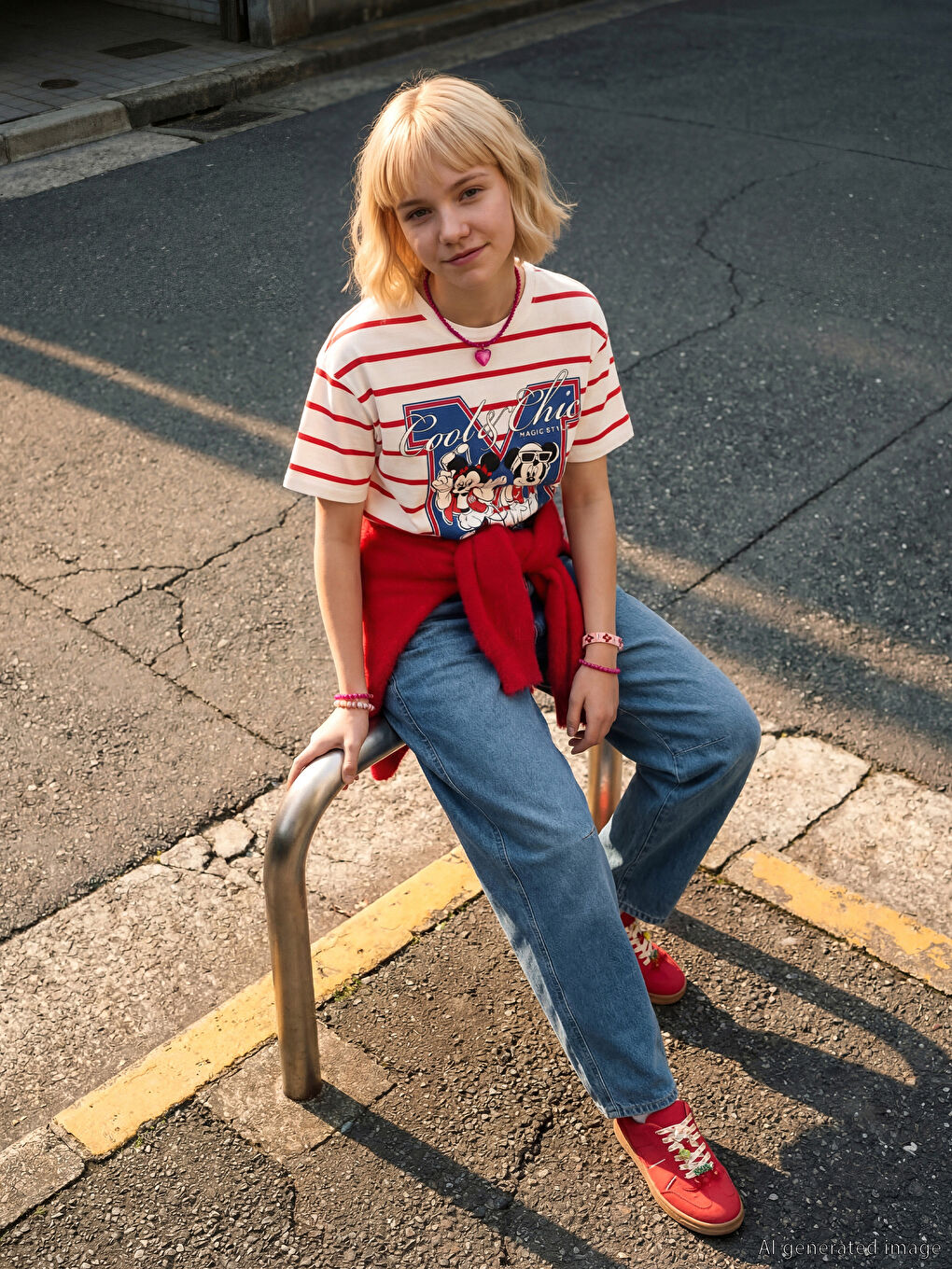 Ekru Minnie Mouse Baskılı Kız Çocuk Tişört-1