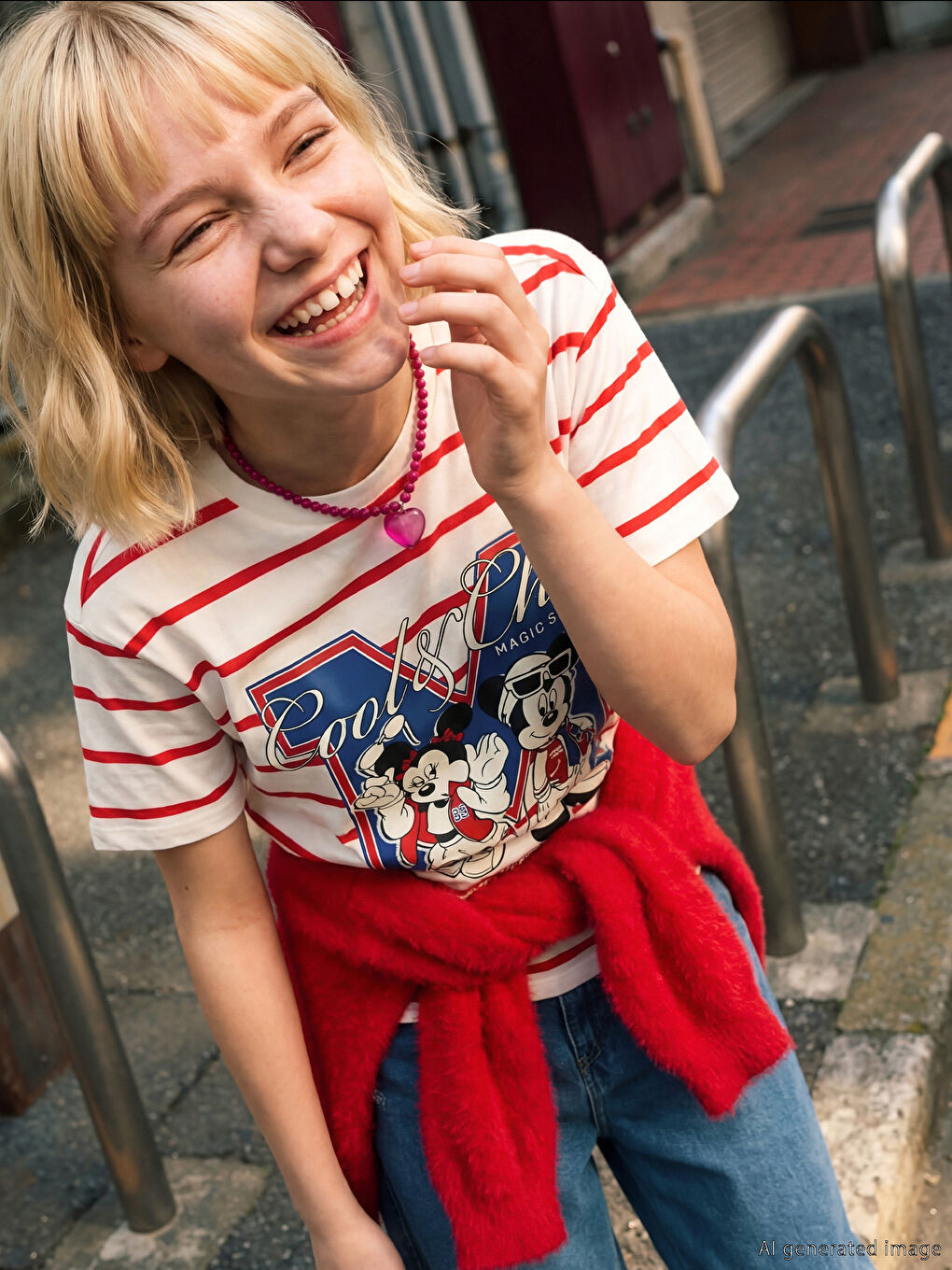 Ekru Minnie Mouse Baskılı Kız Çocuk Tişört-2