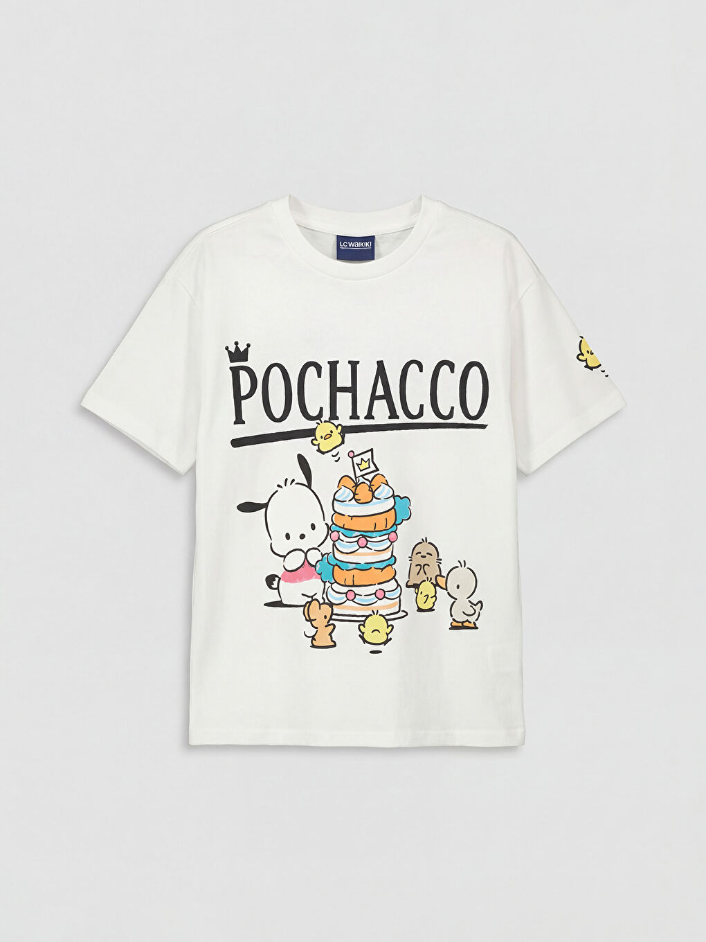 Ekru Bisiklet Yaka Pochacco Baskılı Kız Çocuk Tişört