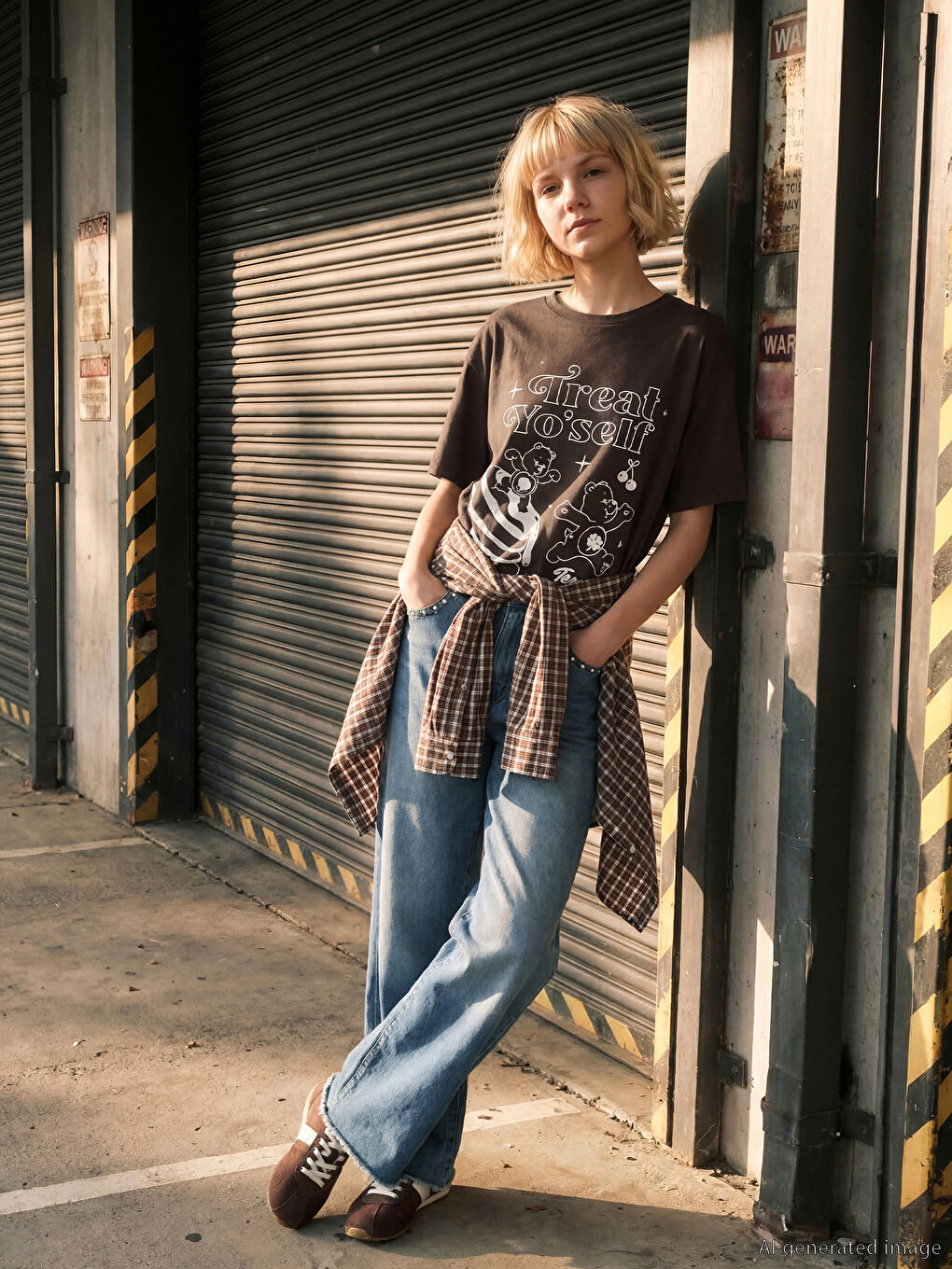 Kahverengi Bisiklet Yaka Care Bears Baskılı Kız Çocuk Tişört