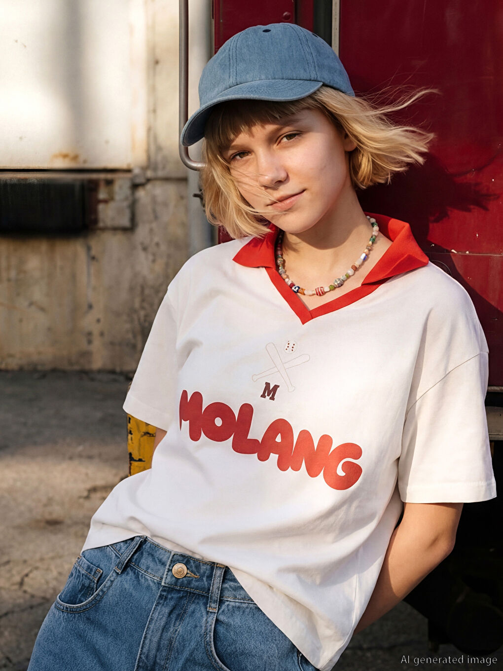 Beyaz Polo Yaka Molang Baskılı Kız Çocuk Tişört-2