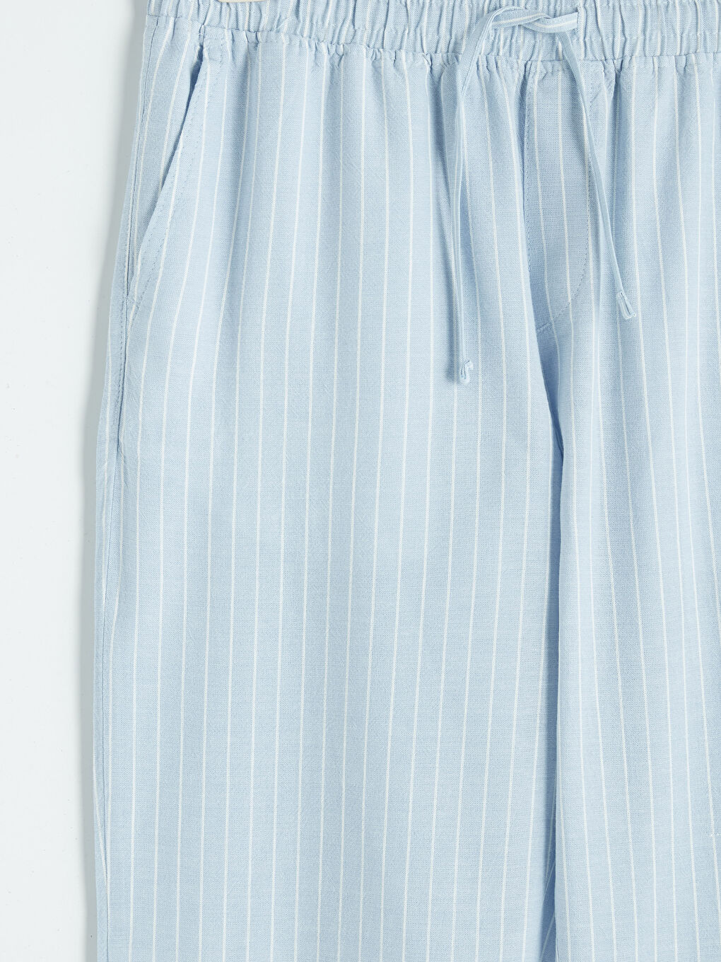 Mavi Rahat Kalıp Keten Görünümlü Erkek Pantolon-2