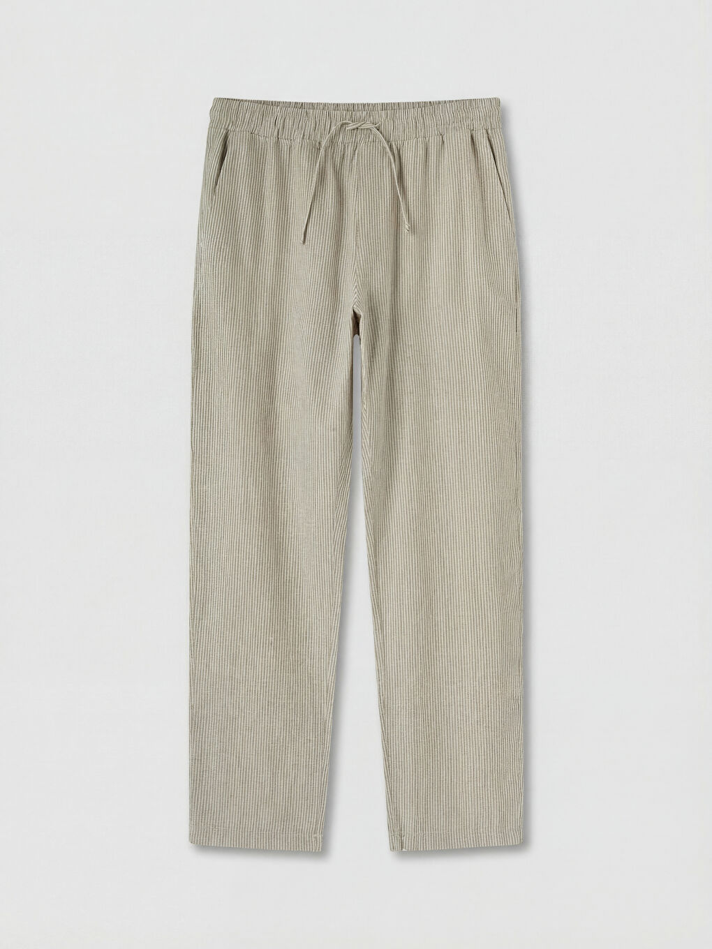 Bej Rahat Kalıp Keten Görünümlü Erkek Pantolon