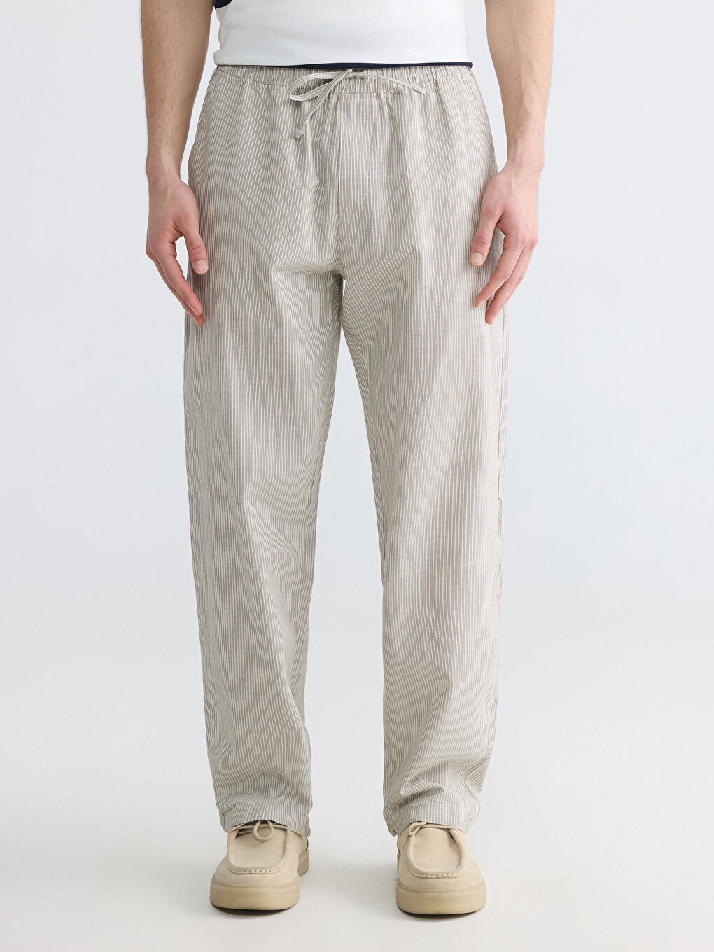 Relaxed Fit Linen-Look Men's Trousers-3