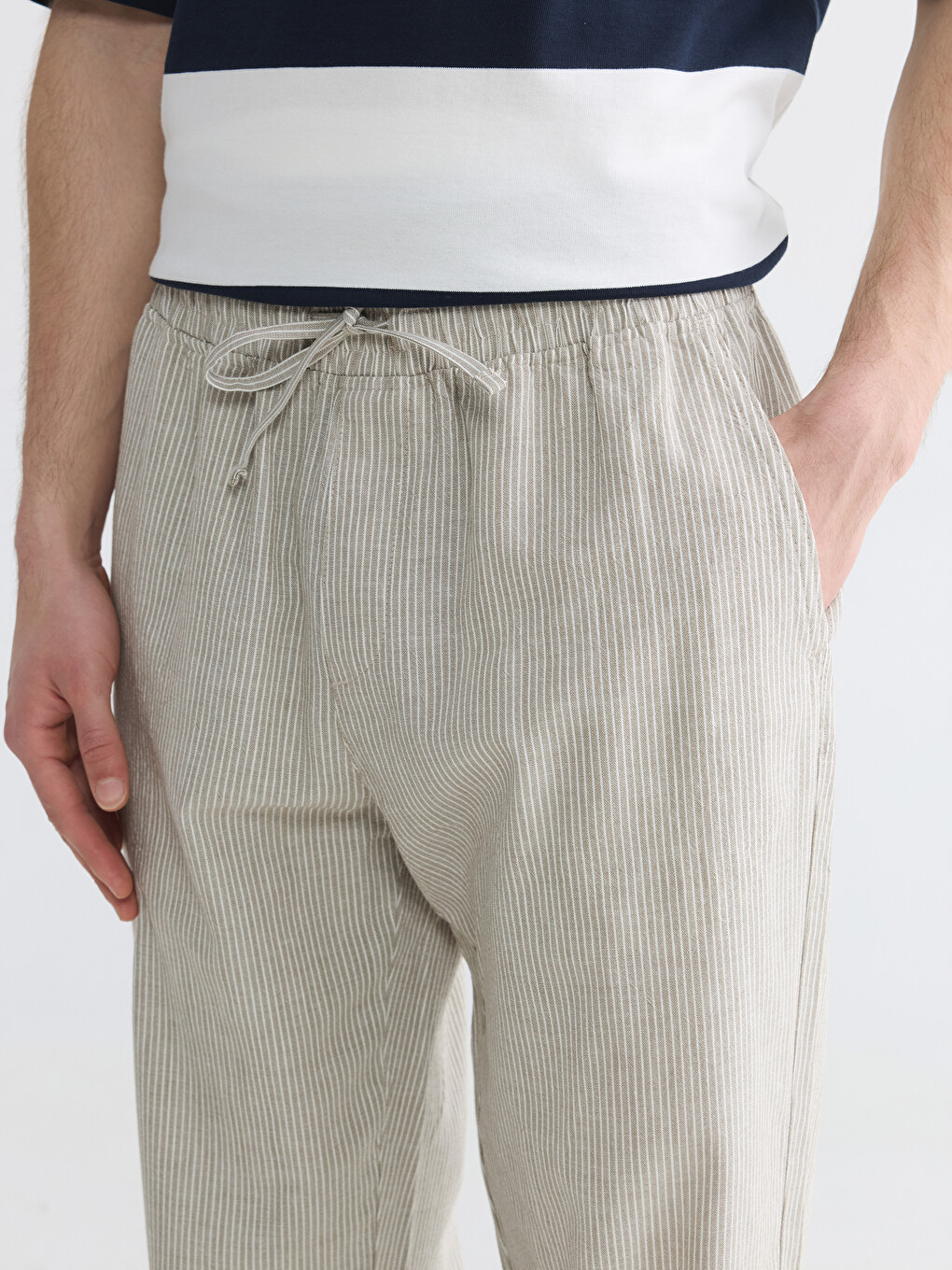 Relaxed Fit Linen-Look Men's Trousers-5
