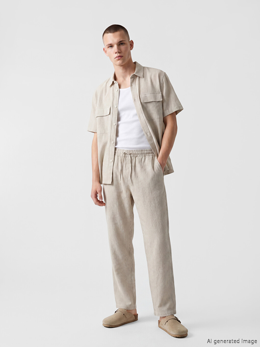 Relaxed Fit Linen-Look Men's Trousers-1