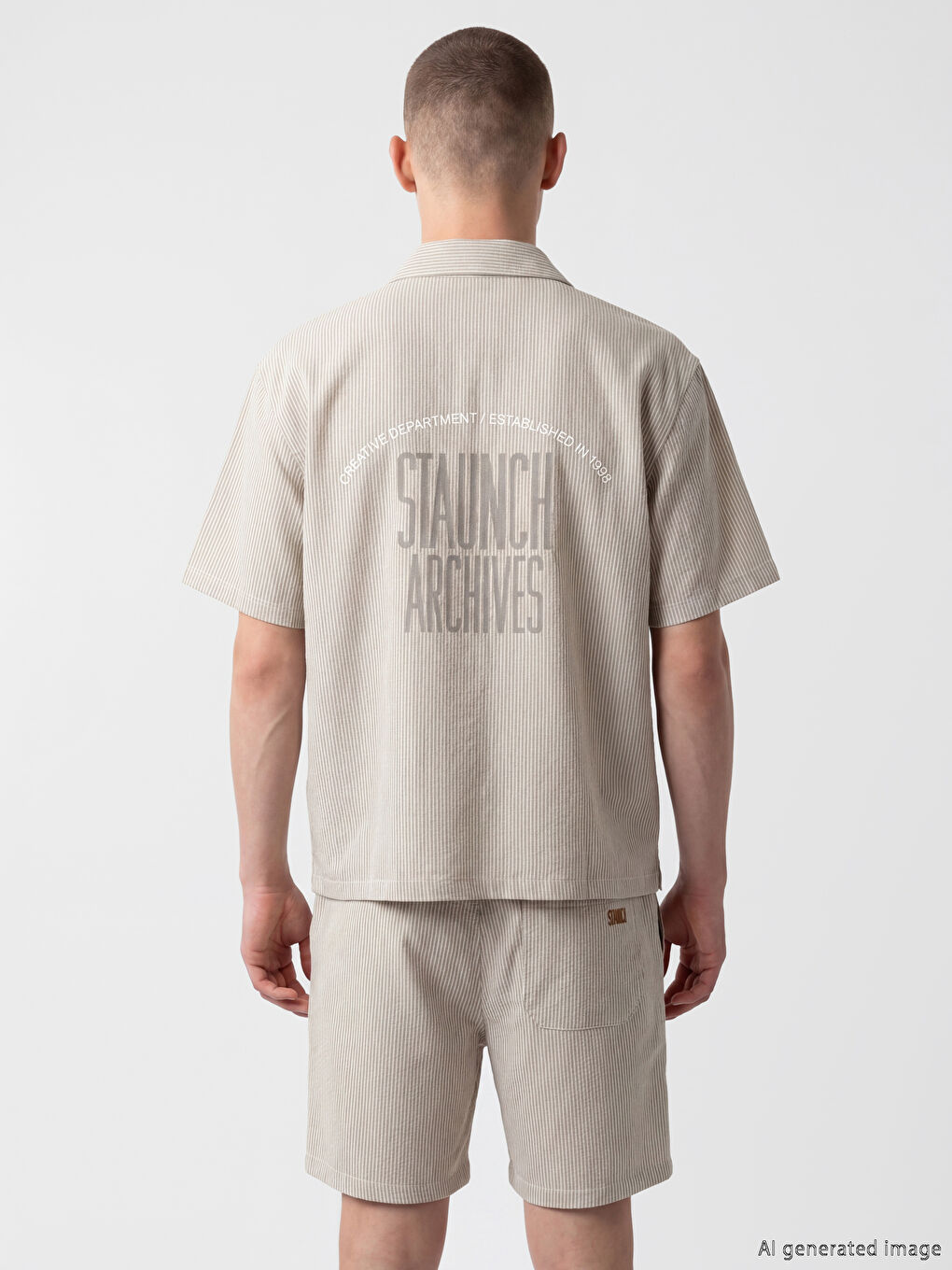 Bej Relax Fit Çizgili Keten Görünümlü Erkek Gömlek-3