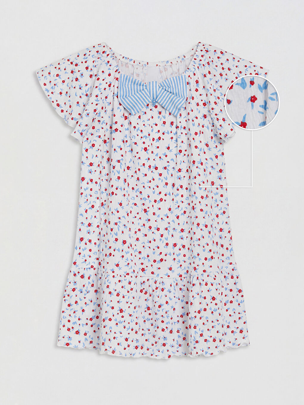 Ekru Fiyonklu Kız Çocuk Krinkle Elbise