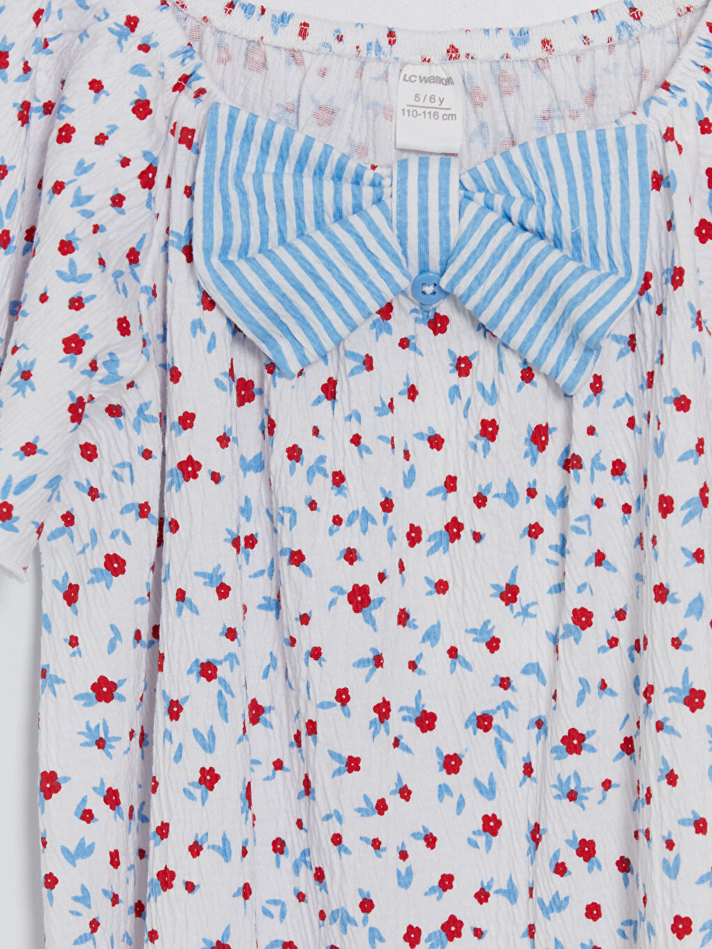 Ekru Fiyonklu Kız Çocuk Krinkle Elbise-2