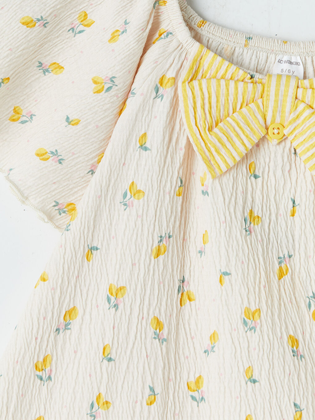 Sarı Fiyonklu Kız Çocuk Krinkle Elbise-2