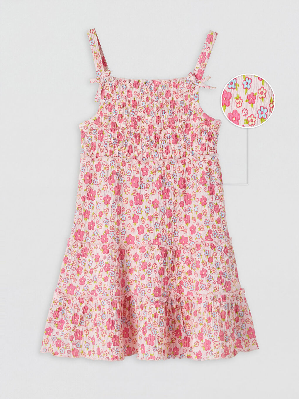 Square Neck Printed Girls' Crinkle Dress-1