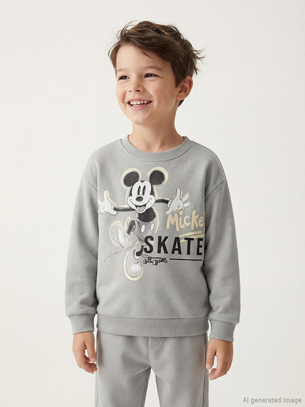 Yeşil Mickey Mouse Baskılı Erkek Çocuk Sweatshirt ve Eşofman Altı-1