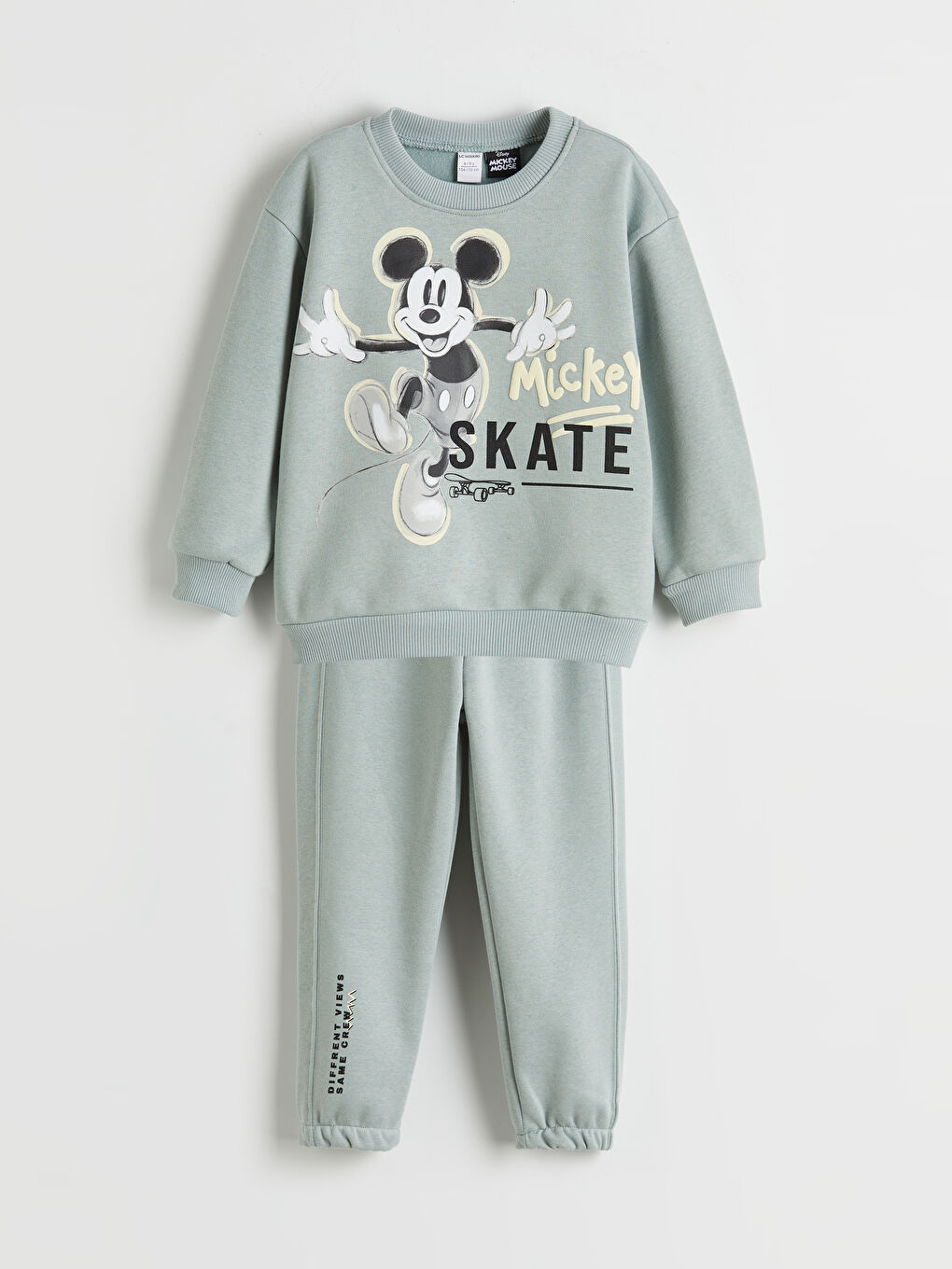 Yeşil Mickey Mouse Baskılı Erkek Bebek Sweatshirt ve Eşofman Altı