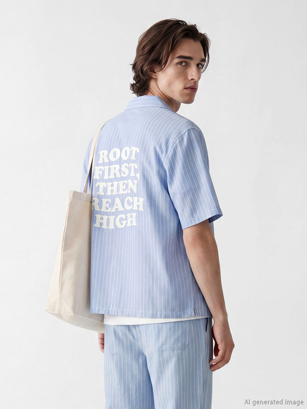 Mavi Loose Fit Baskılı Keten Görünümlü Erkek Gömlek