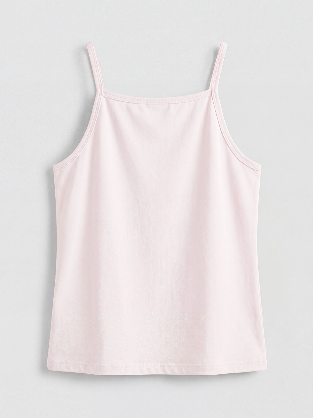 Pembe Kare Yaka Kız Çocuk İp Askılı Atlet