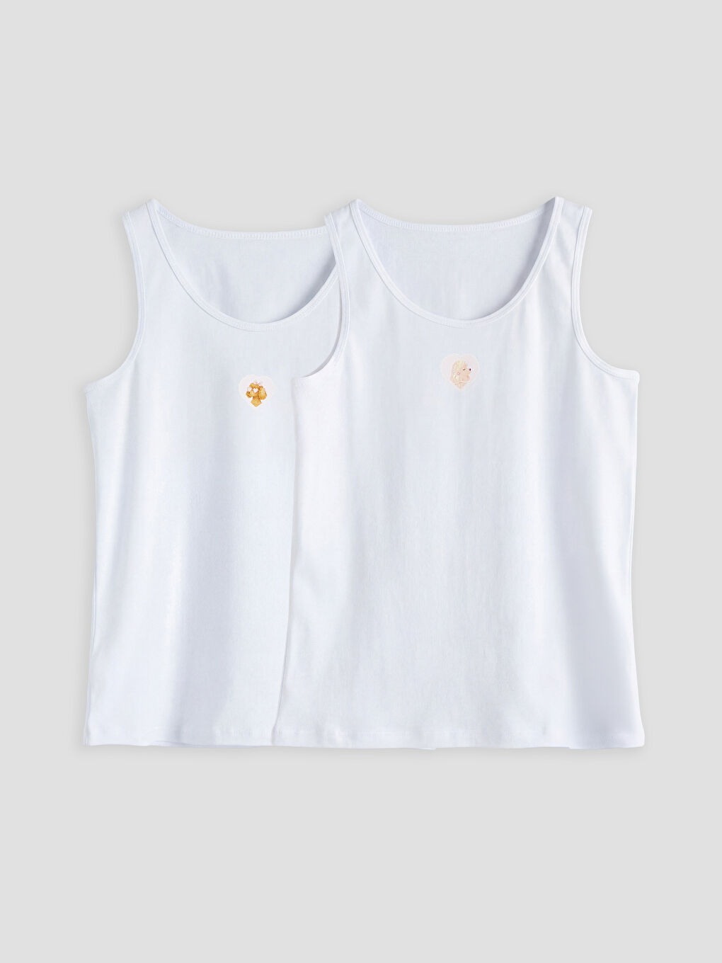 Beyaz Bisiklet Yaka Kız Çocuk Atlet 2'li