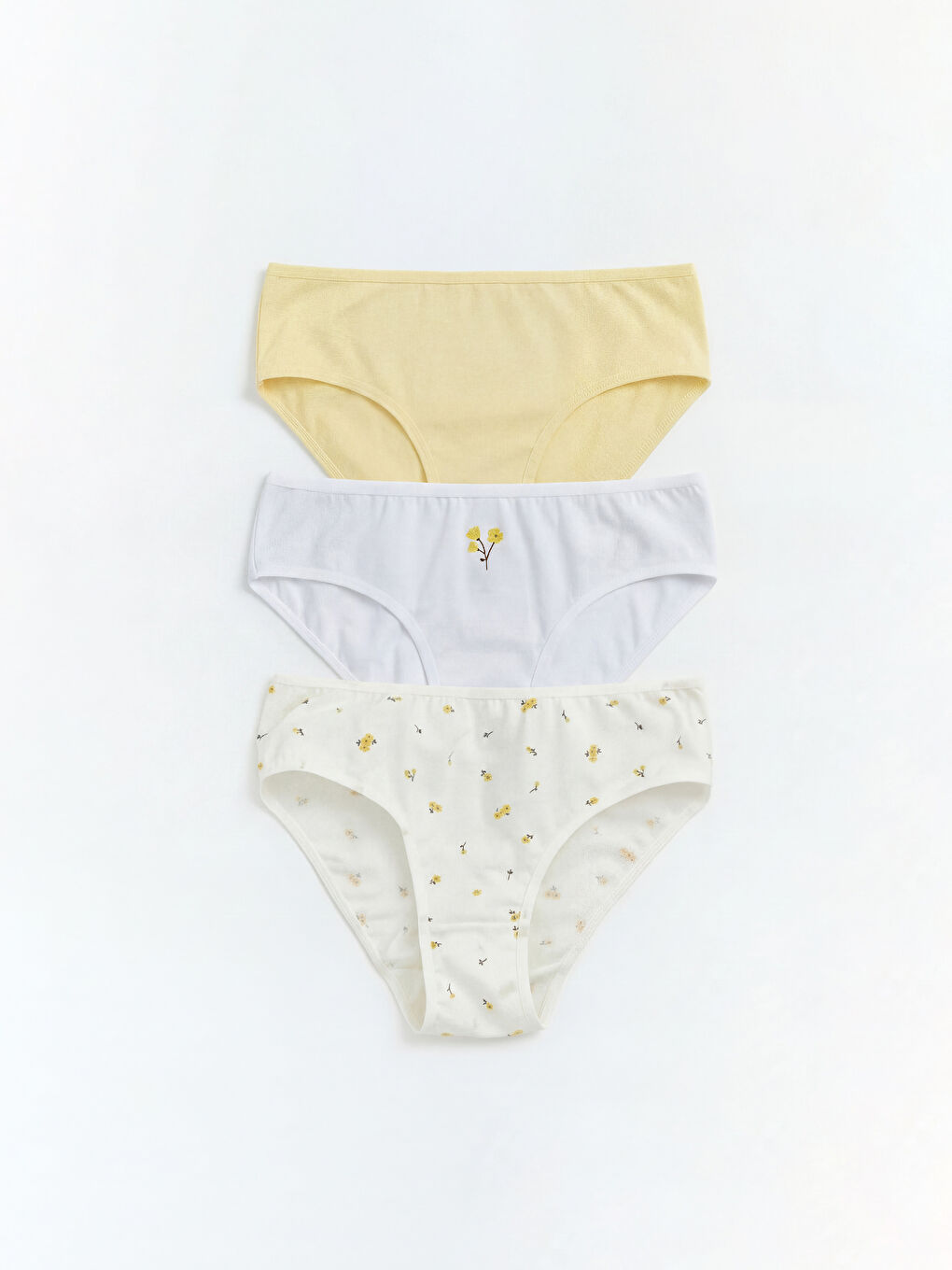 Ekru Çiçek Desenli Kız Çocuk Külot 3'lü