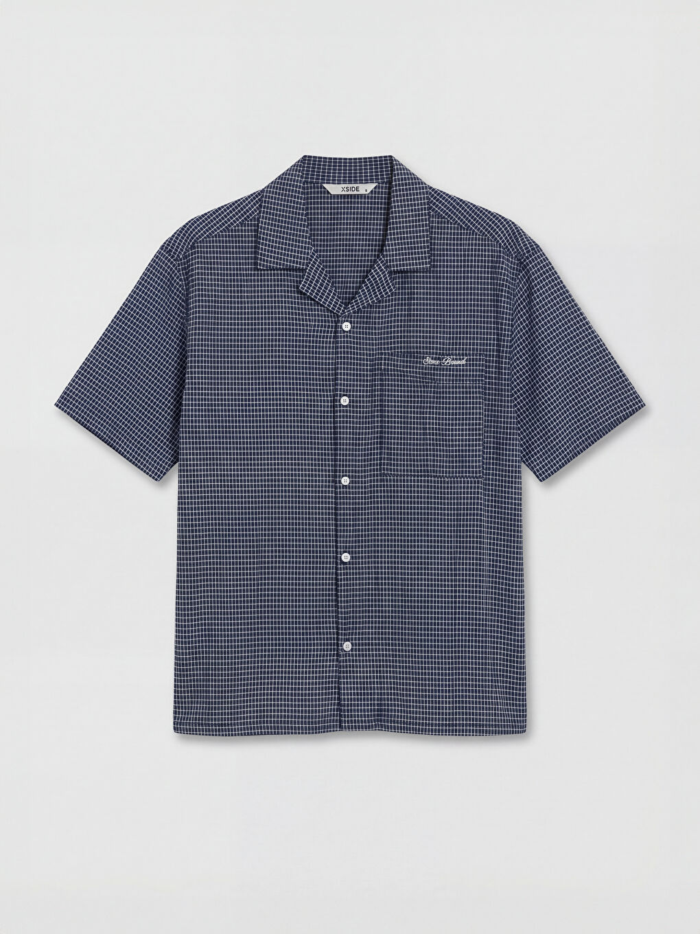 Lacivert Relax Fit Nakışlı Kareli Erkek Gömlek