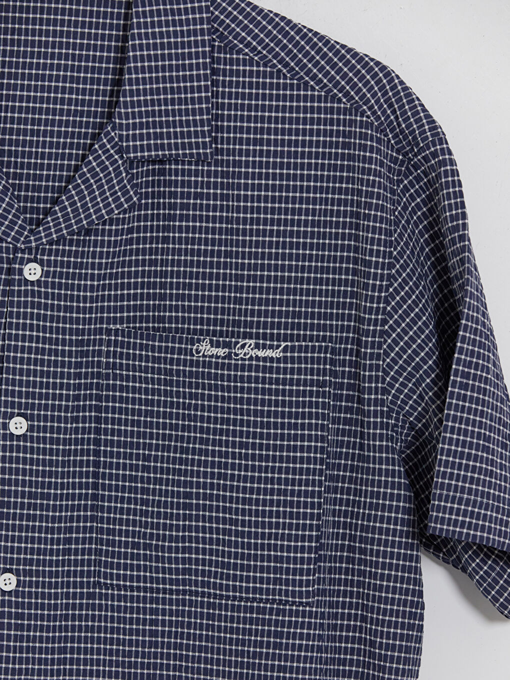 Lacivert Relax Fit Nakışlı Kareli Erkek Gömlek-2