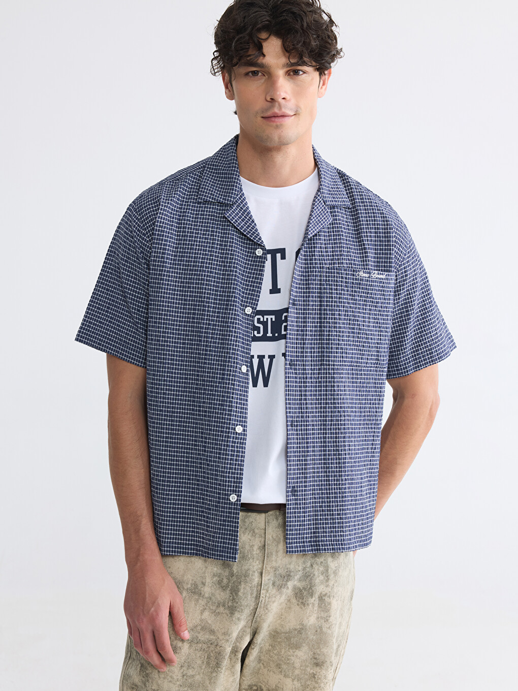 Relax Fit Embroidered Plaid Men's Shirt