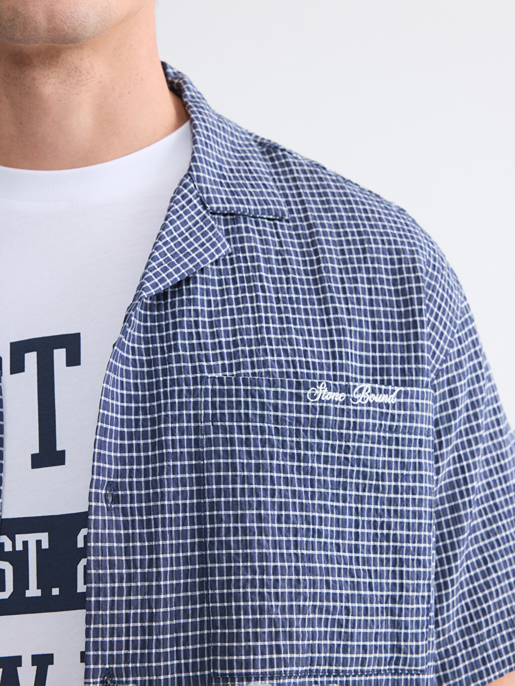 Relax Fit Embroidered Plaid Men's Shirt-5