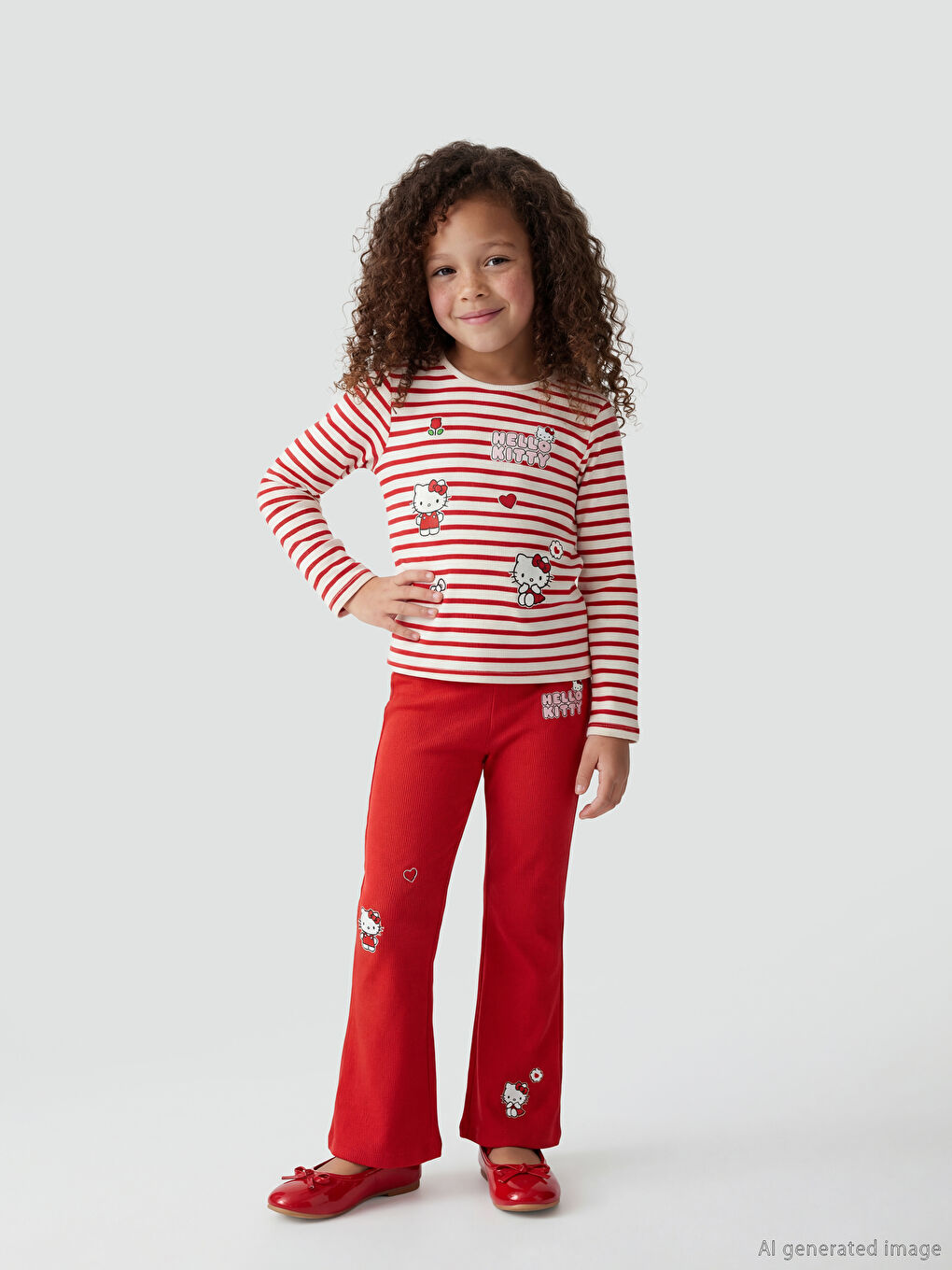 طماق Hello Kitty مضلع مطبوع للبنات بقصة رجل واسعة