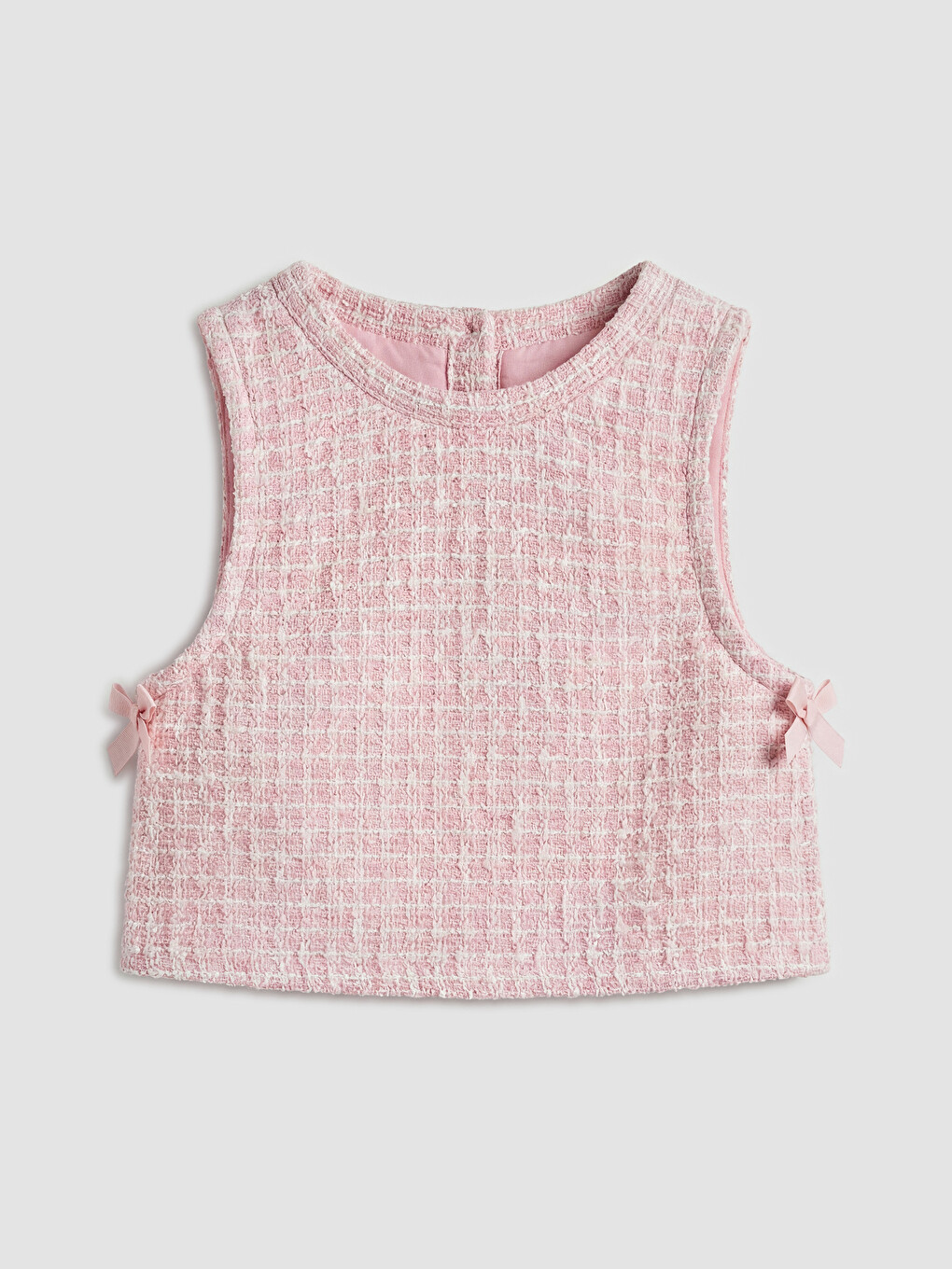 Pembe Bisiklet Yaka Tüvit Kumaş Kız Çocuk Yelek