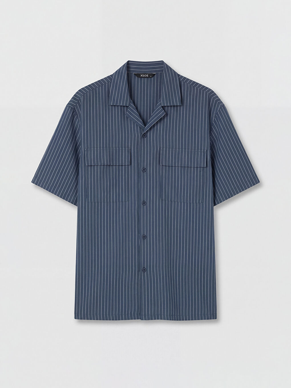 Lacivert Loose Fit Çizgili Erkek Gömlek